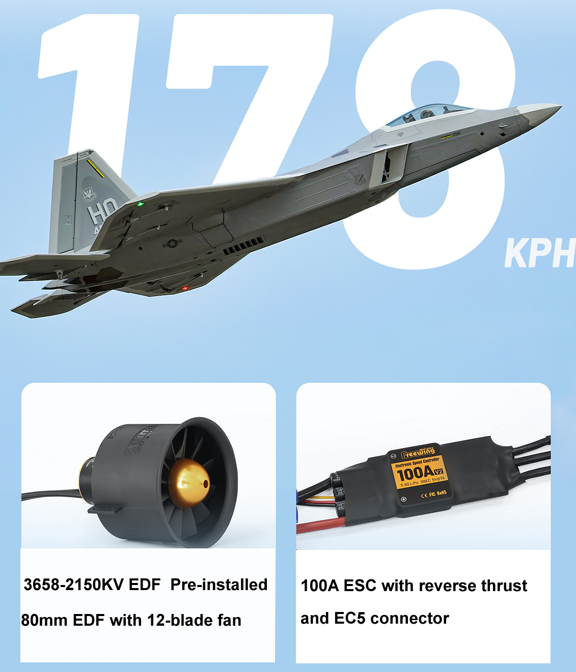 Freewing F-22 Raptor PNP 80mm EDF Jet 