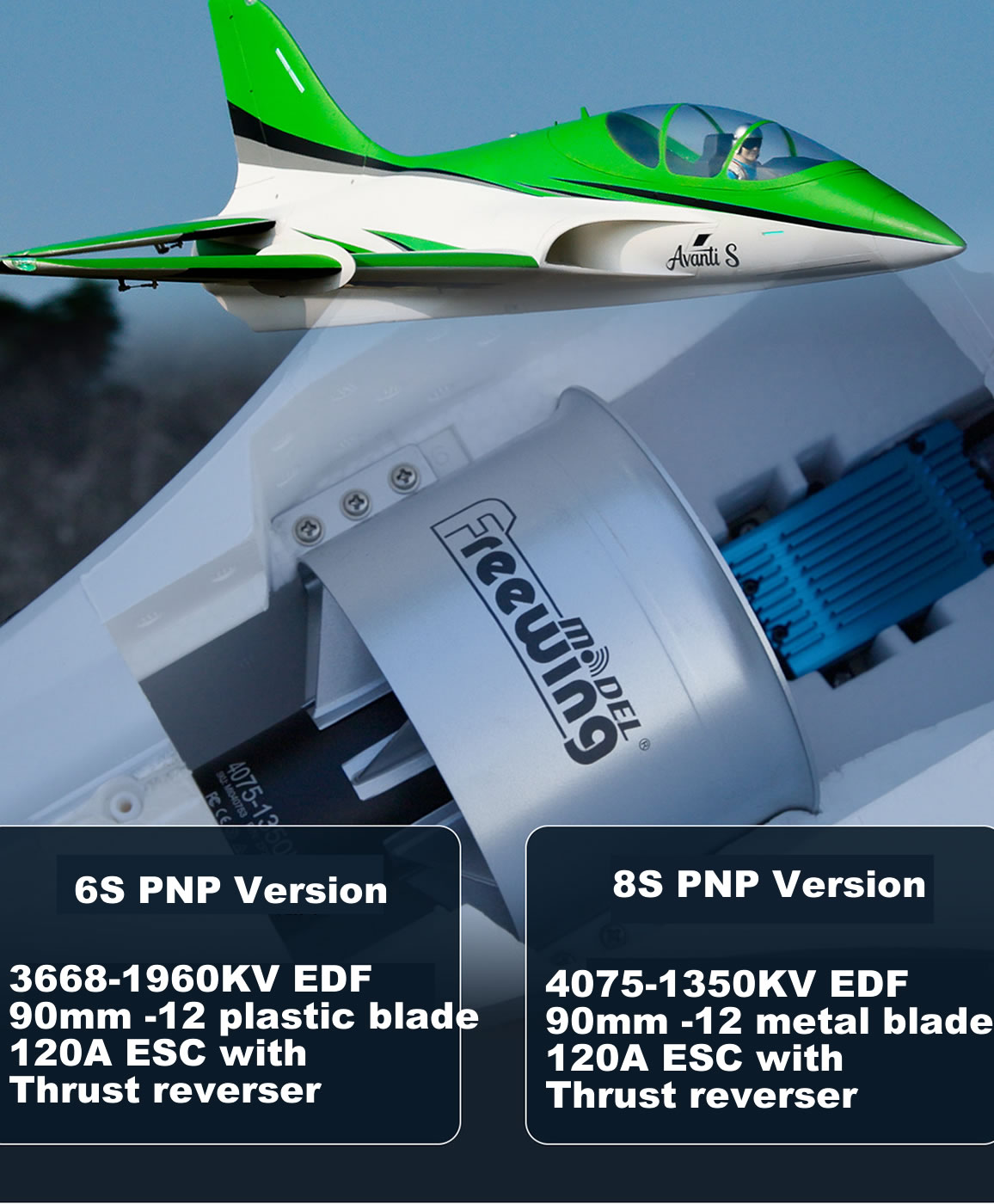 Freewing Avanti S Green High Performance 90mm EDF Sport  6S PNP Jet